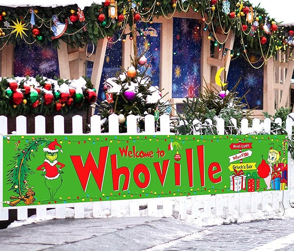Nepnuser Christmas Fence Banner Green Christmas Winter Holiday Birthday Party Decoration Xmas Large Home Garden Outdoor Yard Hanging Sign-1.6 * 8.2ft