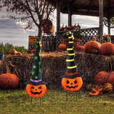 2 Pack Halloween/Thanksgiving Garden Decorations, Metal Jack-O-Lantern Yard Stakes with Witch Hats, Scary Yard Sign Outdoor Lawn Decor, Metal Pumpkin Art Garden Stake,Garden Sculpture Ornament