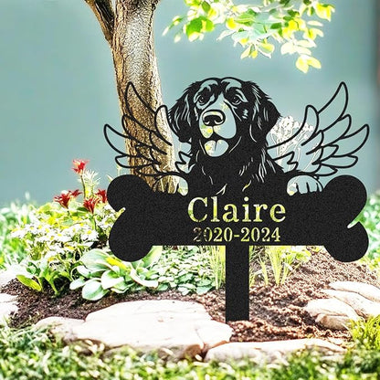 Custom Golden Retriever Memorial Grave Marker, Personalized Angel Wing Dog Memorial Stake Bone Marker, Customized Metal Memorial Plaque for Dog Cemetery Grave Garden Yard Remembrance Stake