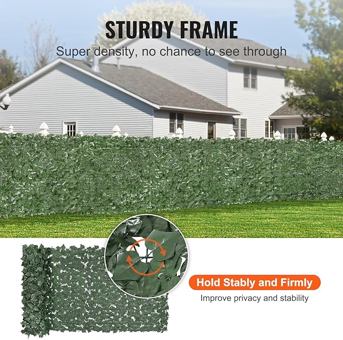 VEVOR Artificial Ivy Privacy Fence Screen, 39 x 98 in Faux Ivy Vine Leaf Hedges Fence, Greenery Privacy Fence with Strengthened Joint, Green Wall Decoration for Outdoor Garden, Yard, Balcony