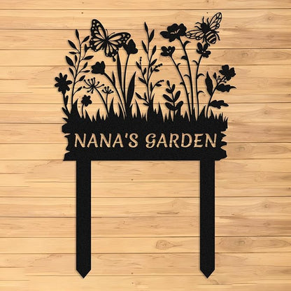 Personalized Metal Flower Garden Sign with Stake,Butterfly Bee Metal Art,Outdoor Patio Yard Decor,Gifts for Gardeners style 14