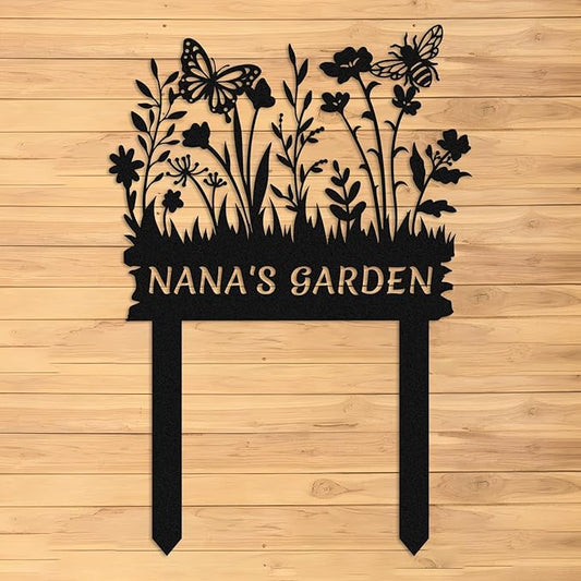 Personalized Metal Flower Garden Sign with Stake,Butterfly Bee Metal Art,Outdoor Patio Yard Decor,Gifts for Gardeners style 14