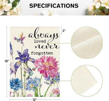 AVOIN colorlife Always Loved Never Forgotten Memorial Garden Flag 12x18 Inch Double Sided, Hummingbird Spring Summer Yard Outdoor Decoration