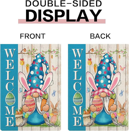 Gnome Garden Flags for Outside Set of 12, Welcome Seasonal Garden Flags 12x18 Double Sided, Gnomes Holiday Lawn Flags, Gnome Winter Spring Outdoor Garden Flag for Yard Farmhouse Decor