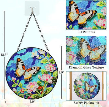 8inch Stained Glass Suncatcher, Butterfly Stained Glass Window Hanging Sun Catchers Ornaments for Indoor Windows Wall Garden Kitchen Home Decor Gifts for Women Birthday Mother's Day Religious Easter
