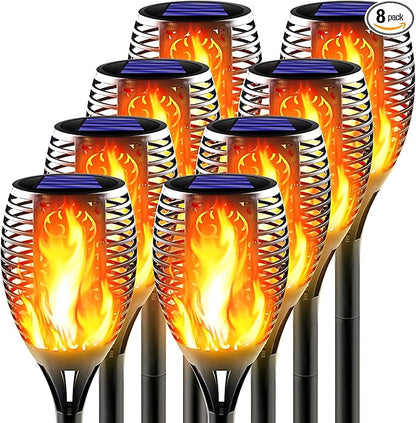 Large Solar Torch Light with Flickering Flame, Upgraded Outdoor Decorative Solar Tiki Torches for Outside, Super Bright Landscape Lighting for Garden, Pathway, Yard, Auto On/Off (8 Pack)