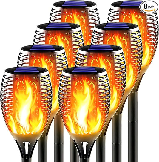 Large Solar Torch Light with Flickering Flame, Upgraded Outdoor Decorative Solar Tiki Torches for Outside, Super Bright Landscape Lighting for Garden, Pathway, Yard, Auto On/Off (8 Pack)