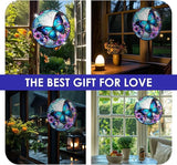 Butterfly Stained Glass Window Hanging - 7.9'' Handmade Sun Catcher Floral Garden Decor, Colorful Glass Panel Crystal Butterfly Wall Art for Home Windows - Birthday Gifts for Women, Mom, Nature Lovers
