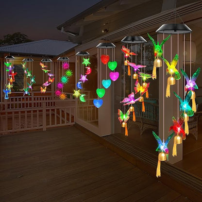 Solar Wind Chimes Outdoor Color Changing Lights, Gift for Women Mom Grandma Sister Best Gifts, Wind Chimes Unique Outdoor Garden Yard Decor (Green Hummingbird Bell)