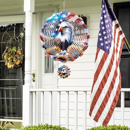 American Eagle Wind Spinner - 3D Stainless Steel Wind Spinners Outdoor Patriotic Decor Kinetic Spinning Decoration 12 Inch 250 Anniversary Hanging Ornaments for Patio Lawn Garden Yard Balcony