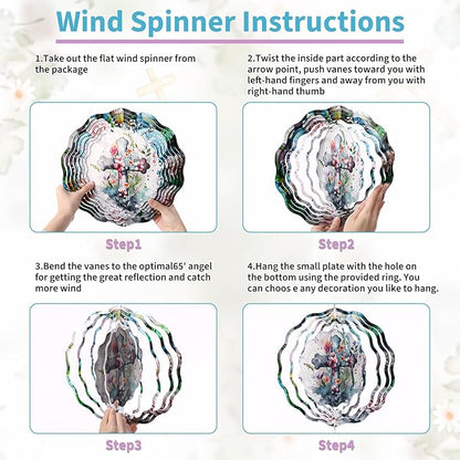 Cross Wind Spinners Outdoor - 3D Christian Christmas Winter Wind Spinner for Yard Patio Ornament Garden Decor, 12 Inch Hanging Kinetic Metal Wind Spinners Xmas Merry Gifts for Mom