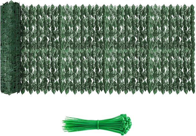 Artificial Ivy Privacy Fence Screen - 160''(L) x 40''(W) Realistic Greenery Wall Panels Green Leaves for Outdoor Balcony, Patio or Garden Decor, Faux Grass Backdrop Panel