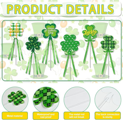 Cinrobiye 6 Pcs Metal St.Patrick's Day Planter Stakes Irish Table Centerpiece Lucky Shamrock Garden Stake Outdoor Lawn for St.Paddy's Day Garden Greetings Home Farmhouse Decor (Shamrock)