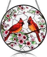 Stained Glass Window Hanging, Cardinal Sun Catchers Colorful Glass Panel Bird Suncatcher Indoor Window Wall Art Home Decor Gift for Birthday Christmas, for Women,Men,Wife, Lovers, and Mom 7.8 in