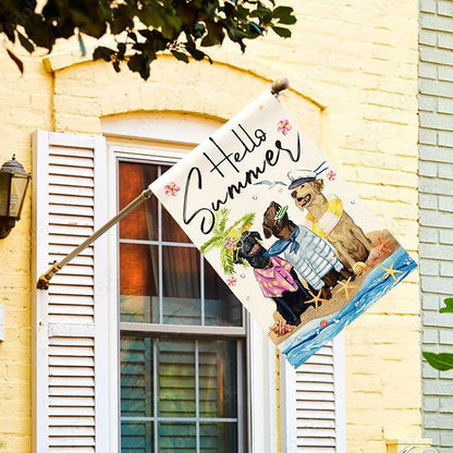 AVOIN colorlife Hello Summer Sea Beach Dogs House Flag 28x40 Inch Double Sided Outside, Floral Starfish Seasonal Holiday Yard Outdoor Decoration