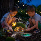 Solar Fairy Garden House Accessories, Outdoor Garden Statues with Butterfly Lights & Gnomes Gardening Gifts for Women, House Sculpture Figurine Outside Garden Decorations for Yard Patio Lawn Decor
