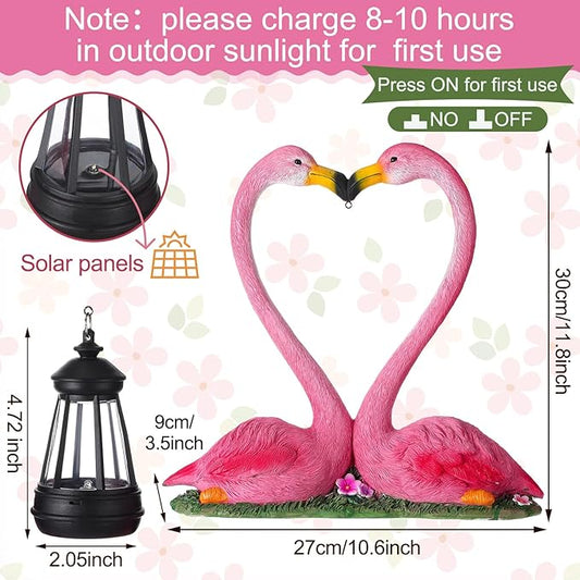 Reallnaive Outdoor Solar Lawn Flamingo Lights for Mom Waterproof Garden Kissing Flamingo Heart Decoration with LED Decoration for Summer Party Favors Gifts Yard Patio Lawn Courtyard Centerpiece Decor