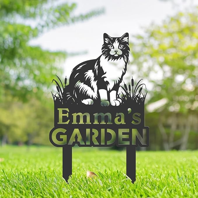 Personalized Cute Cat Kitten Metal Garden Sign,Custom Yard Sign With Stake,Outdoor Garden Décor,Pet Cat Lawn Garden Decorated Statue,Cat Sympathy Yard Metal Sign,Cat Lover Gifts Kailyard Plaque.