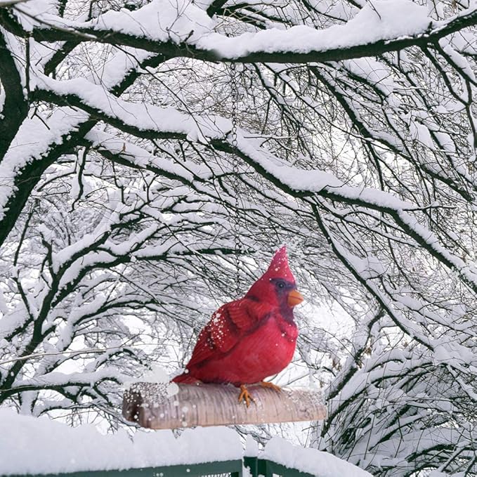 Mini Red Cardinal Bird Ornament On A Tree for Outdoor Indoor Use,Tree Statue Figurines Garden Decor 4.7L X4H