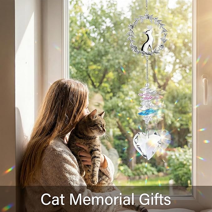 Cat Memorial Suncatcher - Sympathy Gift for Loss of a Cat, Pet Bereavement Gift, Remembrance Sun Catcher for Passing of a Beloved Pet