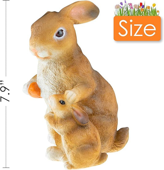CLEVER GARDEN Cute Resin Garden Statue Decoration, Outdoor Lawn Yard Polyresin Animal Figurine Sculpture Ornament Décor, Rabbit Family