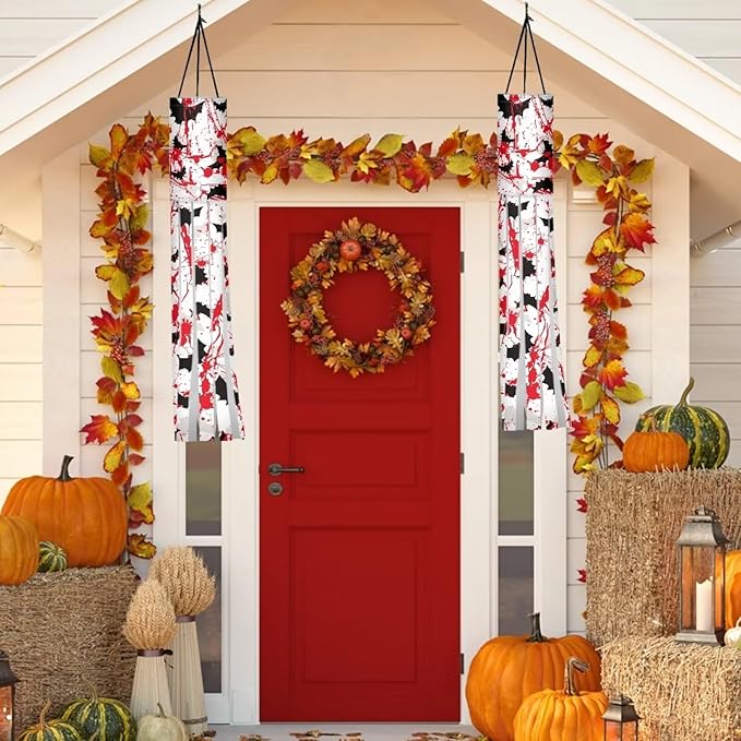 Halloween Windsock Outdoor Hanging Flag, Durable Fabric Wind Sock with Tails, Thanksgiving Front Yard Patio Lawn Garden Party Decor