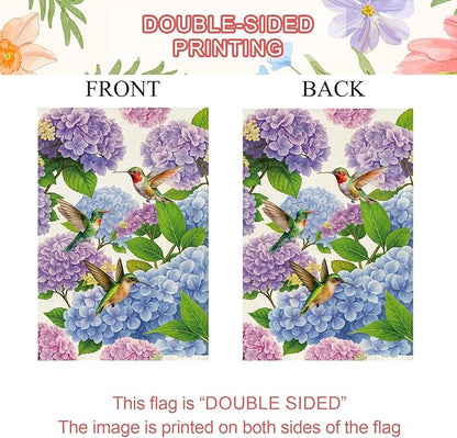 Baccessor Spring Summer Hydrangea House Flag 28 x 40 Inch Double Sided Burlap Flower Green Leaf Farmhouse Large Yard Flag Summer Holiday Seasonal Outdoor Outside Decoration