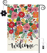 Baccessor Spring Summer Welcome Garden Flag Double Sided 12.5 x 18 Inch Burlap with Clip and Stopper,Floral Flowers Flag Seasonal Farmhouse Front Yard Lawn Outside Outdoor Decoration