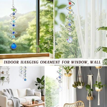 2 Pack Crystal Sun Catcher,Colored Suncatcher for Window Hanging Double Spiral Design,Wind Spinner Gazing Prism Ball Spiral Tail,Rainbow Maker for Yard Garden Indoor Home Outdoor Decor Party Gifts