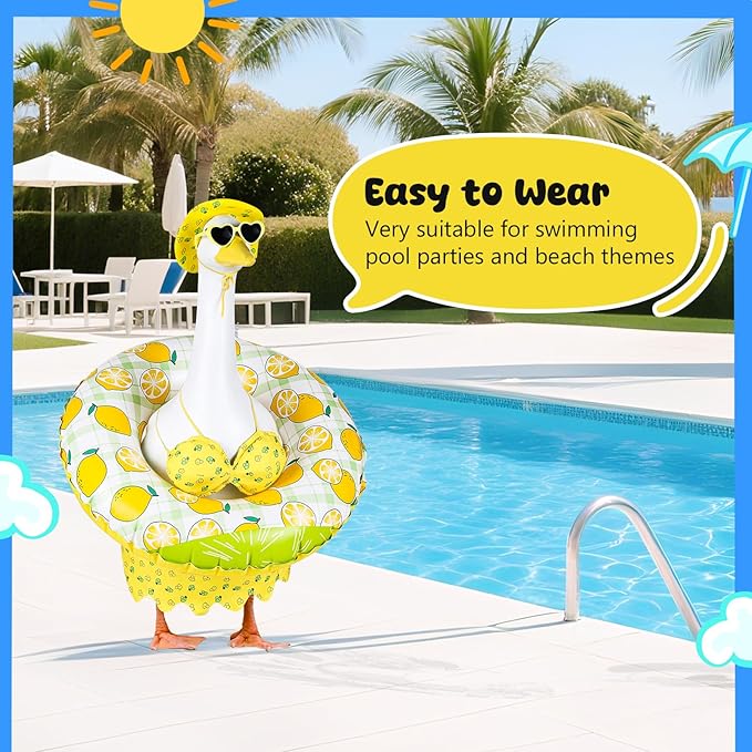 Bikini Porch Goose Outfits, 23" Goose Statue Bikini Lemon Costume Summer Porch Goose Outfits, Durable Hawaiian Goose Clothes with Sunglasses and Swim Ring, Outdoor Yard Patio Garden Decor