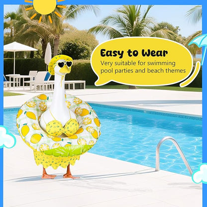 Bikini Porch Goose Outfits, 23" Goose Statue Bikini Lemon Costume Summer Porch Goose Outfits, Durable Hawaiian Goose Clothes with Sunglasses and Swim Ring, Outdoor Yard Patio Garden Decor