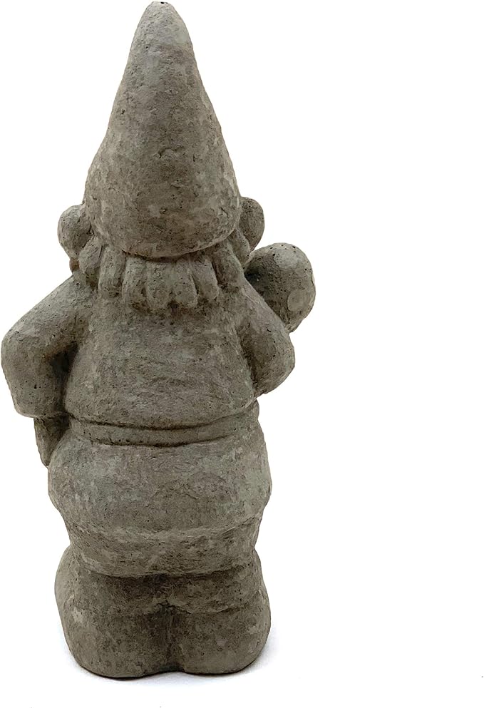 Garden Gnome with Shroom: Solid Durable Stone Statue with Vintage Texture. Sealed for Outdoors. Handcrafted USA. (Antique/Gray)