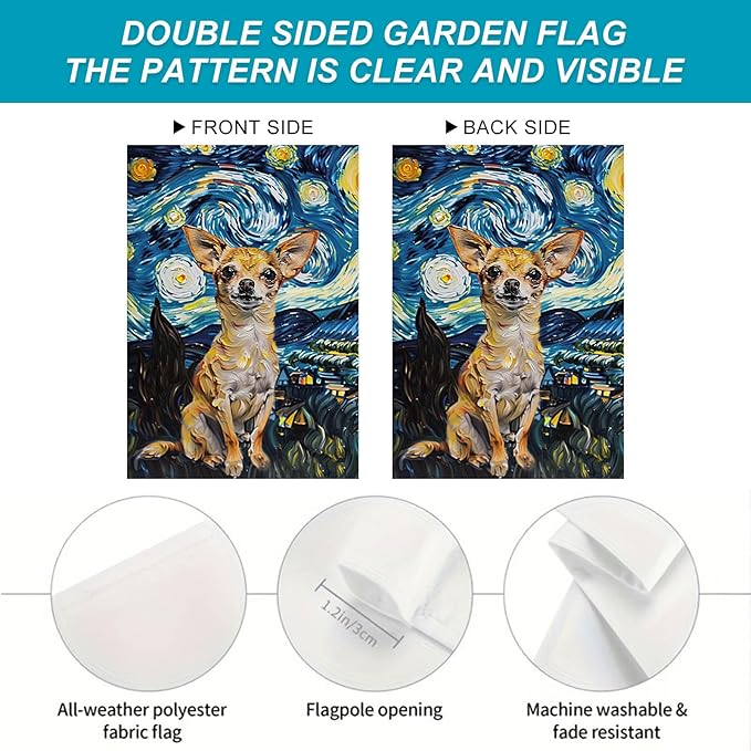 BlissYard Chihuahua Garden Flag 12x18 Double Sided Flag Starry Night Garden Flag Holiday Seasonal Yard Flag for Outside Welcome Porch Yard Patio Yard Banner