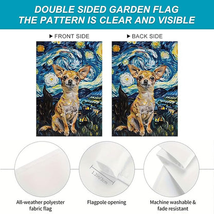 BlissYard Chihuahua Garden Flag 12x18 Double Sided Flag Starry Night Garden Flag Holiday Seasonal Yard Flag for Outside Welcome Porch Yard Patio Yard Banner