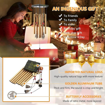 BWINKA Chinese Traditional Retro 8 Tubes 5 Bells Bronze Yard Garden Outdoor Living Wind Chimes 60cm