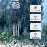 VOREEN Solar Wind Chimes with Gentle Chime Sound, Blue Mosaic Glass Lantern for Outdoor, Calming Night Glow & Relaxing Breeze Melody, Waterproof Porch Yard Garden Decor, Memorial & Sympathy Gift