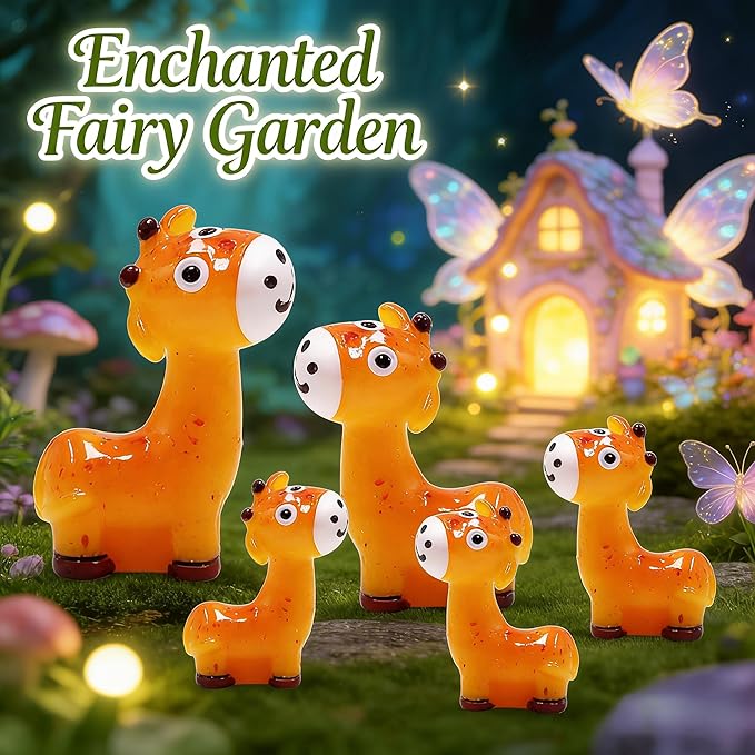 Mini Giraffe Figurines for Fairy Garden - 50 Pack Yellow Resin Animals for Terrarium Decorations, DIY Miniature Landscape & Dollhouse Accessories
