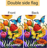 Louise Maelys Welcome Spring Floral Garden Flag 12x18 Double Sided, Burlap Small Vertical Summer Butterfly for Yard Seasonal Outside Outdoor House Decoration