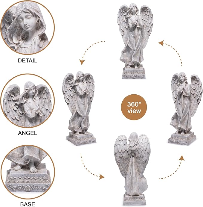 basen Praying Angel Garden Statue, Outdoor Memorial Angel Figurine for Garden Yard Lawn Patio, Resin Angel Sculpture Decoration for Grave Memorial, Cemetery Ornament Sympathy Gift