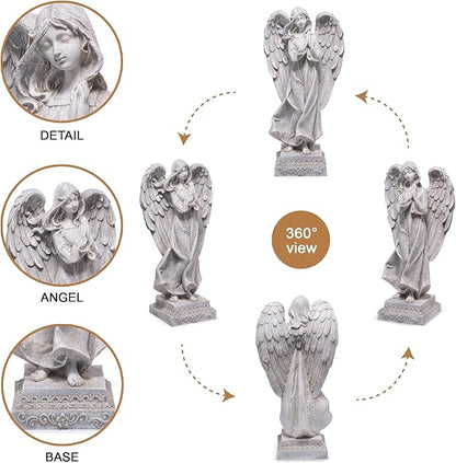 basen Praying Angel Garden Statue, Outdoor Memorial Angel Figurine for Garden Yard Lawn Patio, Resin Angel Sculpture Decoration for Grave Memorial, Cemetery Ornament Sympathy Gift