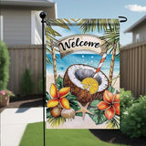 Welcome Coconut Drink Garden Flag Tropical Beach Palm Leaves Ocean Outdoor Yard Porch Lawn Garden Decor for Summer Seaside Patio Coastal Farmhouse Seasonal Home Display