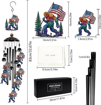 Fathers Day Big Foot Sasquatch Gifts, Sasquatch Patriotic American Flag Wind Chimes for Outside, Colorful Big Foot Outdoor Windchime for Home Garden Patio Porch Yard Decor