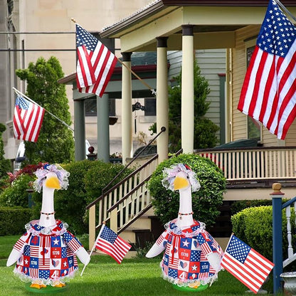 JcHrmers 4th of July Porch Goose Outfits Memorial Day Goose Outfit Fits 23" Plastic Cement Goose Statue Patriotic Goose Costume for USA 250th Anniversary Outdoor Garden Patio Yard Lawn Decor
