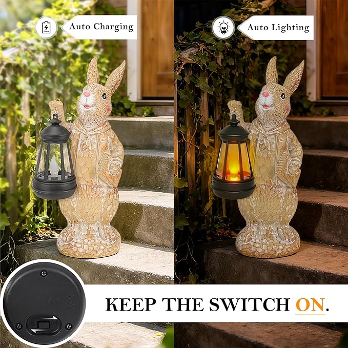 Dr. Bunny Solar Garden Statue, Rabbit Figurine with Glowing Lantern, Handcrafted Resin Outdoor Decor for Patio, Balcony, Yard, Gift for Women, Housewarming, Birthday