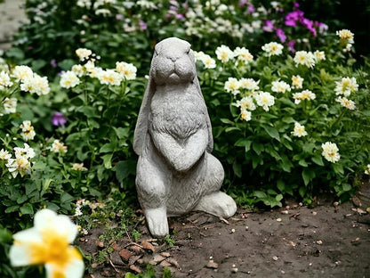 Standing Bunny Statue Handmade Rabbit Sculpture Concrete Long Eared Rabbit Figure