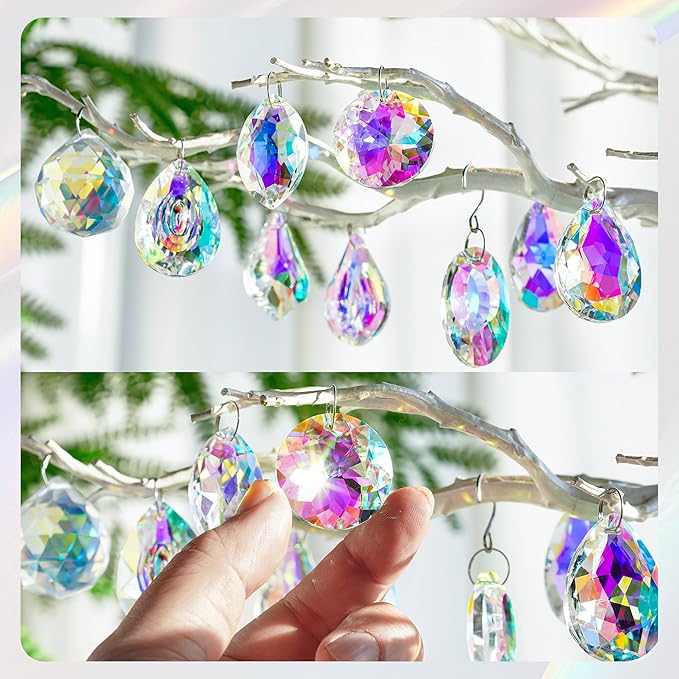 kanpura 10pcs Colorful Crystal Suncatcher Prism Chandelier Crystals Replacement for Lamp Windows Hanging Crystals Prisms for Birthday Christmas Wedding Party Decor