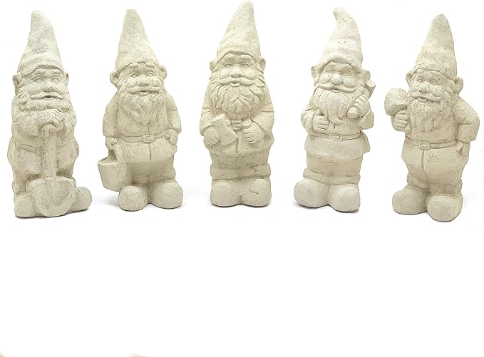 Garden Gnome with Hatchet: Solid Durable Stone Statue with Vintage Texture. Sealed for Outdoor Use. Handcrafted USA. (Classic/White)