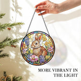 Spring Easter Bunny Rabbit Suncatcher Stained Glass Window Hanging Wall Decorations Decor, Easter Bunny Gifts for Women, Spring Floral Sun Catchers Garden Window Hanging Wall Art, 7.9x7.9Inch