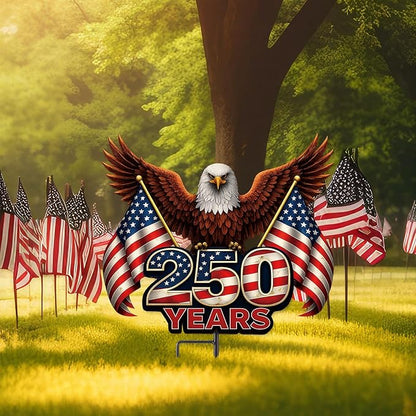 22.4'' 250th Anniversary Eagle Yard Sign Decorations 4th of July Memorial Day Garden Stakes Door Hanging Outdoor Decor 250 Year Patriotic Independence Day Metal Sign with Stake for 1776-2026 Decor
