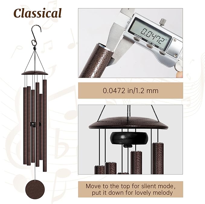 Large Aluminium Wind Chimes 38" with Classic Sound, Coolest Metal Windchimes Outdoors with Pine Wood Striker, Unique Gift for Mom, Garden Decoration(38" Brown)